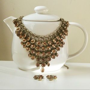 Amber and Gold Statement Necklace + Earrings